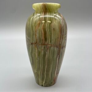 Vintage Onyx Green Brown Polished Stone 5 3/4in Vase